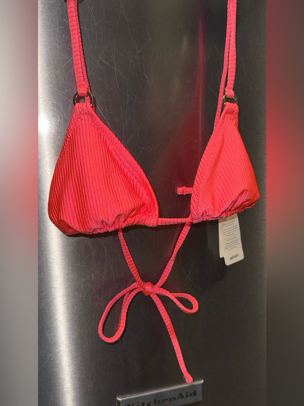 Arie Ribbed Neon Pink Triangle Bikini Top